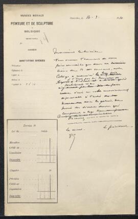 Dossier concernant plusieurs tableaux offerts en legs par le baron Théodore Eugène Marie de Bound...
