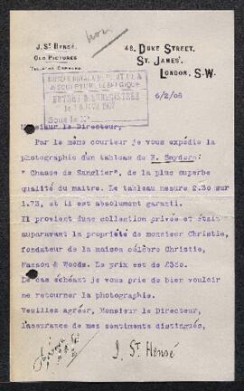 Dossier concernant une Chasse au sanglier de F. Snyders ou Jan Fyt (inv. 3901) tableau acquis de ...