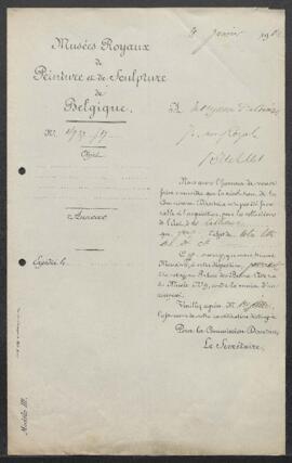 Dossier concernant un tableau signé J. [prénom ?] Van Son représentant une Guirlande de fruits et...