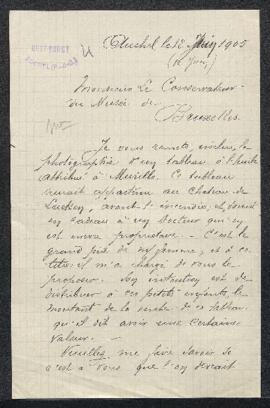 Lettre de Beyt Furcy (France, Auchel) offrant en vente un tableau attribué à Murillo. — Offre ref...