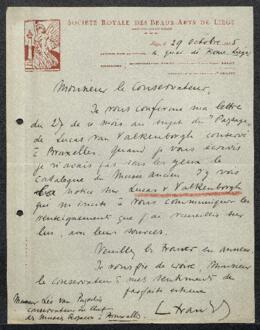 Dossier concernant la vente de la collection de tableaux anciens du vicomte du Bus de Gisignies le 14 avril 1896 à la galerie Saint-Luc de Bruxelles.