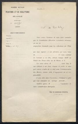 Dossier concernant un tableau de A[uguste] F[erdinand] Ottevaere et J[oseph ?] Pauwels représenta...