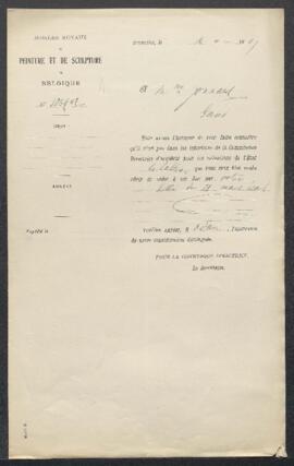 Dossier concernant un tableau attribué à Jules Breton, offert en vente par Mme Jonnard (Gand). — ...
