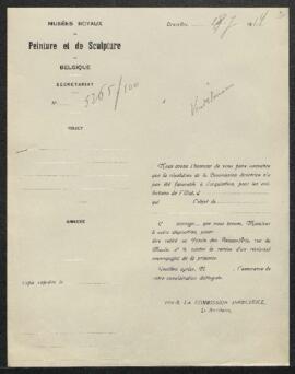 Dossier concernant La descente de croix de L[ambert ?] Lombard offert en vente par Mme Vendelmans...