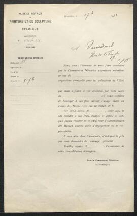 Dossier concernant un tableau ancien représentant Pomone, offert en vente par Mr H. Raemdonckx (B...