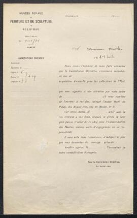 Dossier concernant un tableau de l'école de Murillo représentant La Vierge et l'Enfant Jésus, off...