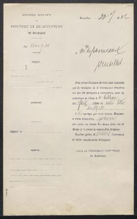 Dossier concernant un tableau signé [Jean François] Portaels représentant un Portrait de femme, o...