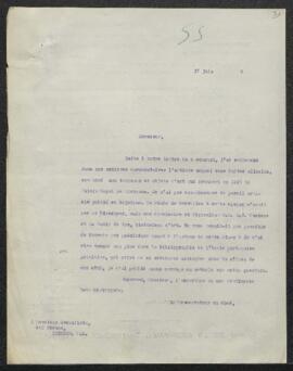 Dossier concernant la demande de renseignements de Mr Greenfield (Angleterre, Londres) désirant s...