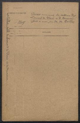 Dossier concernant un tableau de Léonard de Vinci ayant pour sujet l’Ave Maria et quatre de Murano représentant la Vie de saint Joseph, offerts en vente par Mr Collet (France, Paris). — Offres refusées.