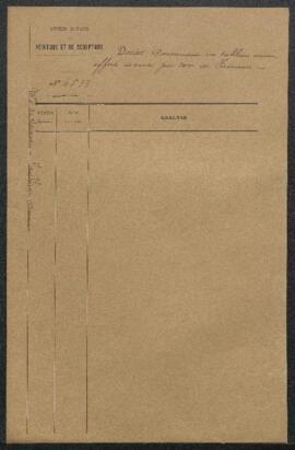 Dossier concernant un tableau (titre/sujet, auteur non mentionnés), offert en vente par la baronn...