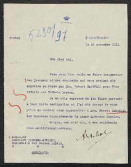 Lettre du comte d’Arschot, Cabinet du Roi, adressée à H. Fierens-Gevaert concernant des journaux ...