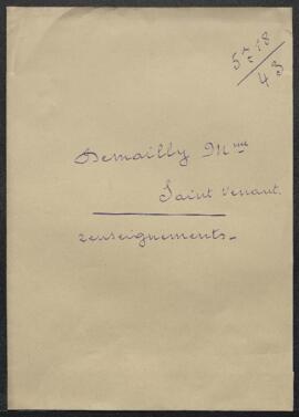 Dossier concernant une demande de renseignements de Mme Yvonne Demailly (France, Saint-Venant) su...