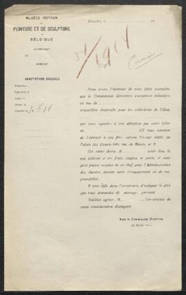 Dossier concernant plusieurs tableaux anciens offerts en vente par Mr J. Cassiers (Bruxelles). — ...