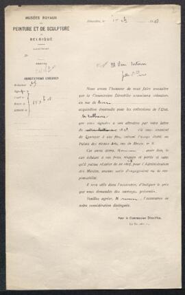 Dossier concernant une Scène de cabaret par [Jean Baptiste] Madou et Un sujet religieux, tableau ...