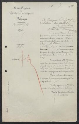 Lettre à Mr Regout (Pays-Bas, Maestricht) l’invitant à soumettre son tableau, sujet et auteur non...