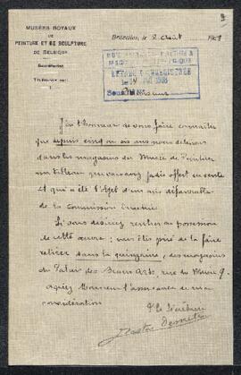 Dossier concernant la demande adressée par le Musée à Mr Dellevaux (Jemappe) de vouloir bien reti...