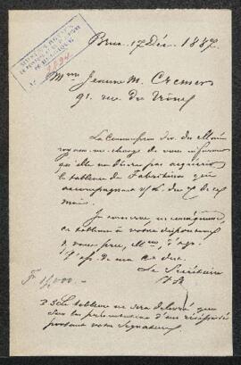 Dossier concernant un tableau de Fabritius, offert en vente par Mme Jeanne M. Cremer (Bruxelles)....
