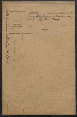 Dossier concernant un tableau de Jean Mabuse, signé, offert en vente par Mr H. Van Camp-De Laet (...