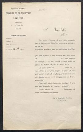 Dossier concernant un tableau représentant Le bombardement de Bruxelles en 1700 [?],auteur non sp...