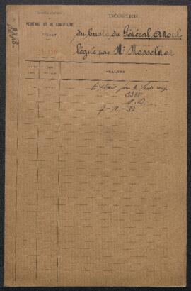 Dossier concernant le Buste du général Anoul, par J.J. Jaquet (inv. 3388) légué par Isidore Mosse...