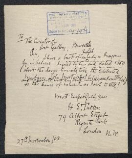 Lettre (difficile à lire) concernant un Buste de dame anglaise daté 1850 et signé (?) dessin au c...