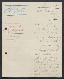 Lettre au ministre des Beaux-Arts demandant un subside extraordinaire de 30.000 francs pour parti...