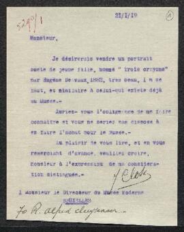 Dossier concernant un dessin sur carton d’Eugène Devaux daté 1882 et représentant un Portrait en ...