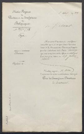 Dossier concernant deux tableaux l’un donné à Horace Vernet, l’autre à Herman Wanevelt, offerts e...