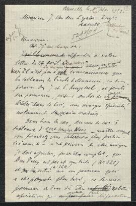 Dossier concernant une demande de renseignements émanant de J. Van den Eynde (Hasselt) à propos d...