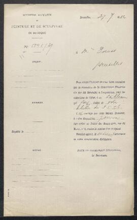 Dossier concernant un panneau signé D[avid] Teniers, offert en vente Mr Ph. Greuss (Ixelles). — O...
