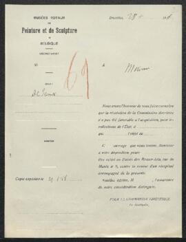 Dossier concernant un tableau, sujet non spécifié, de Groux offert en vente par l’entremise de Mr...