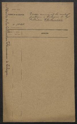 Dossier concernant la vente publique à Cologne de la collection Thiermann signalée à l’attention ...