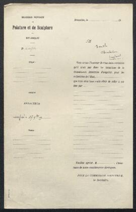 Dossier concernant un tableau offert en vente par Mr Bond (Angleterre, Paignton). — Offre refusée.