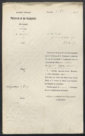 Dossier concernant un tableau représentant Un sujet militaire daté 1811 et signé Vervoort offert ...