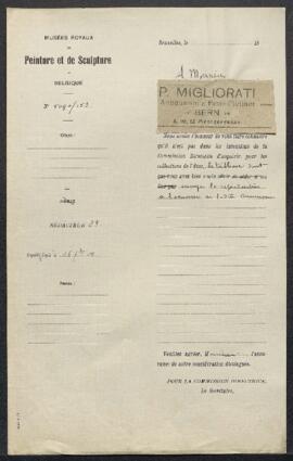 Lettre du Musée refusant le tableau offert en vente par le marchand de tableaux P. Migliorati (Su...