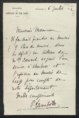 Dossier concernant la destination à donner aux tableaux acquis par le gouvernement à l’exposition...