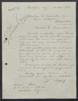 Lettre concernant une demande de renseignements relative à un tableau signé « Tintern » émanant d...