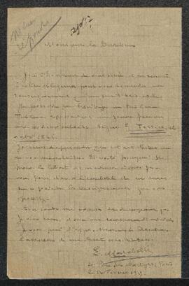 Lettre de Mr E. Marabelle (France, Paris) par laquelle il demande des renseignements sur un table...