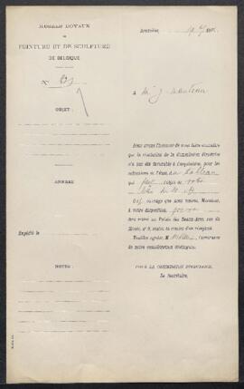 Dossier concernant un tableau de Joseph Stevens, offert en vente par l'encadreur Jean Manteau (Br...