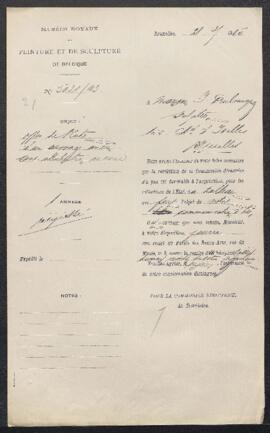 Dossier concernant un tableau ancien non attribué, offert en vente par Mr Dubroncquez (Bruxelles)...