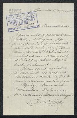 Lettre concernant deux Portraits primitifs sur châssis ovale, donnés à Regnier, offerts en vente ...