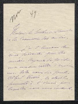 Lettre concernant un tableau de Alfred Verwée représentant un Cheval pommelé à l'écurie,offert en...