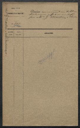 Dossier concernant un tableau historique offert en vente par Mme G. Martin (Thuin) au gouvernemen...