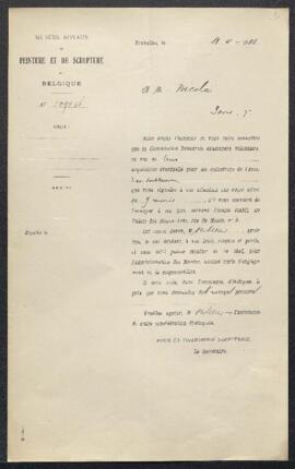 Lettre émanant de Mr Moreave (Bruges) refusant de présenter au Musée un pastel d’Alfred Stevens c...