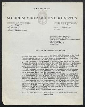 Correspondance échangée entre Paul Fierens et le Musée des Beaux-Arts de Gand à propos de la rest...