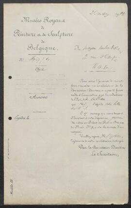 Dossier concernant un tableau attribué à [prénom ?] De Landtsheer représentant Corolian devant Ro...