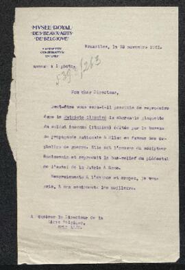 Dossier concernant une demande émanant du Musée pour reproduire la plaquette du soldat inconnu it...