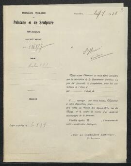 Dossier concernant Le dernier jugement, tableau de l’école de [Peter Paul] Rubens, offert en vent...