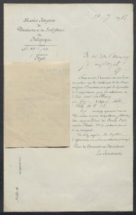 Dossier concernant un Triomphe de Neptune, tableau donné par le propriétaire, Mr Coune (Bruxelles...