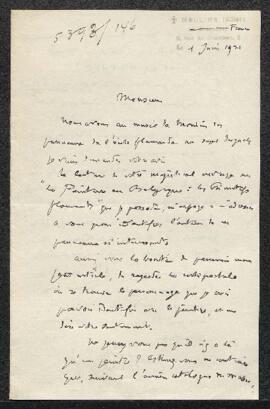 Dossier concernant une demande de renseignements émanant de l'abbé Clément (France, Moulins) à pr...